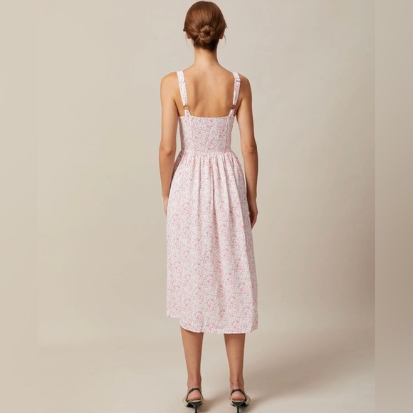 NWT! The Pink Square Neck Pleated Floral Midi Dress - Picture 5 of 8